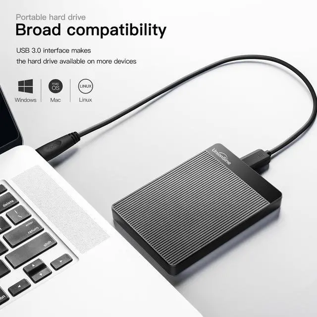 Alt view image 4 of 7 - UnionSine 1TB Ultra Slim Portable External Hard Drive USB3.0 HDD Storage Compatible for PC, Desktop, Laptop, Xbox one, Xbox 360, PS4(Black) HD-006