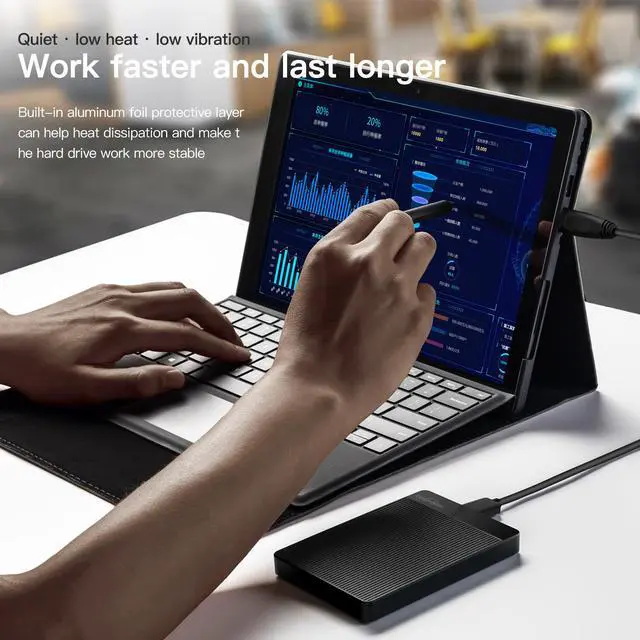 Alt view image 6 of 7 - UnionSine 1TB Ultra Slim Portable External Hard Drive USB3.0 HDD Storage Compatible for PC, Desktop, Laptop, Xbox one, Xbox 360, PS4(Black) HD-006