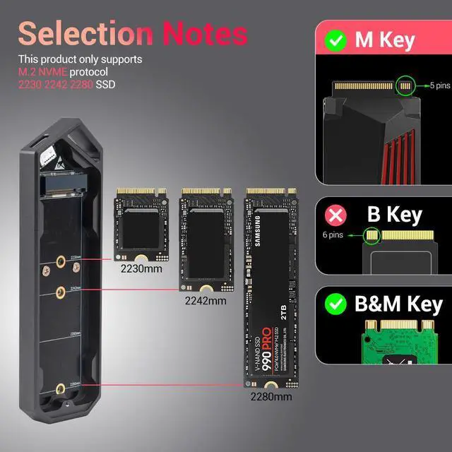 Alt view image 6 of 6 - UnionSine M2 SSD Case NVMe USB 3.2 Type C Gen2 10Gbps Enclosure Aluminum Alloy M.2 NVMe Solid State Drive for 2230 2242 2280