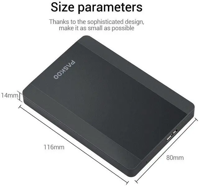 Alt view image 3 of 7 - PASKOO 1TB  HDD 2.5 Inch Portable External Hard Drive USB 3.0 Storage Compatible for PC Mac Desktop MacBook PS4 Xbox one TV 1TB
