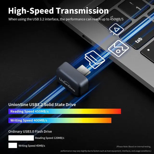 Alt view image 2 of 6 - UnionSine External SSD 128GB 256GB 512GB Solid State Drive USB3.2 Type-C 450MB/s Mini USB Flash Drive for Phone/Laptop/MacBook 512GB