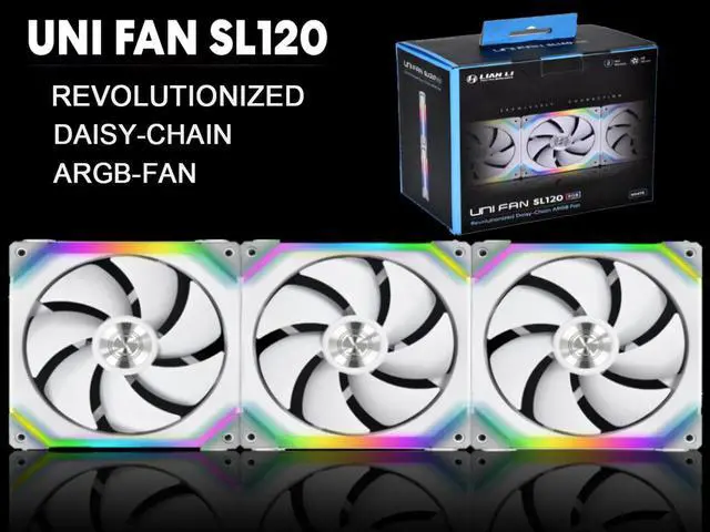 Alt view image 2 of 7 - Lian Li UNI Fan SL120 3 Pack White-with Controller and Extension (ARGB 120mm LED PWM Daisy-Chain) UF-SL120-3W PC Cooling Computer ARGB Case Fans Heatsink Cooler