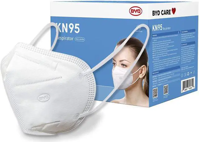 Main image of BYD CARE KN95 Respirator, 50 Pieces, Breathable & Comfortable Foldable Safety Mask with Ear Loop for Tight Fit, GB2626
