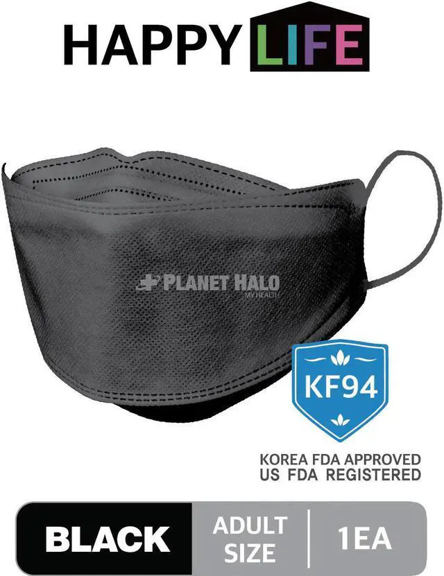 Main image of Good Day - Happy Life Premium Black KF94 Face Mask - Adult 10 Count - Individually Packaged