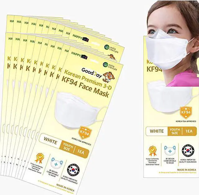 Main image of Good Day - Happy Life Premium KF94 Face Mask - Youth / White / 10 Count - Individually Packaged