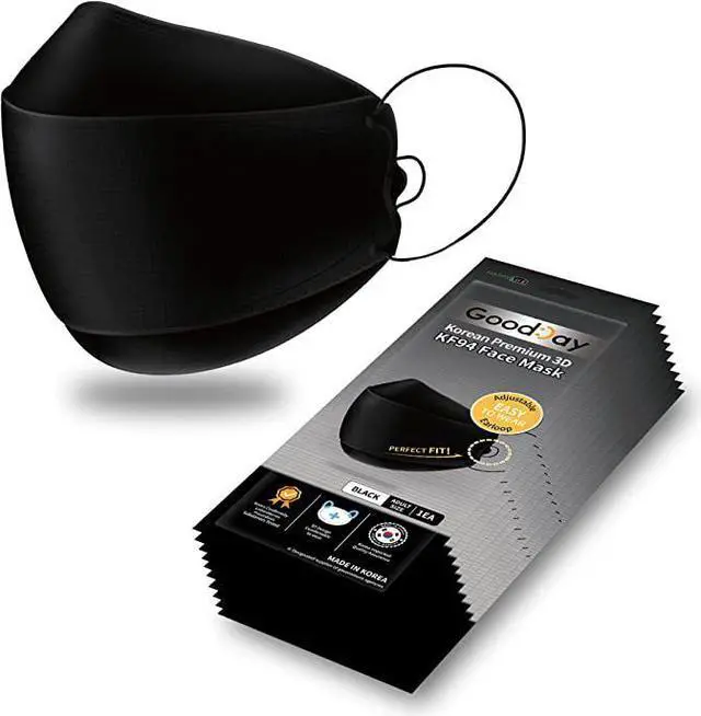 Alt view image 3 of 3 - Good Day - Happy Life Premium Black (Adjustable) KF94 Face Mask - Adult 10 Count - Individually Packaged