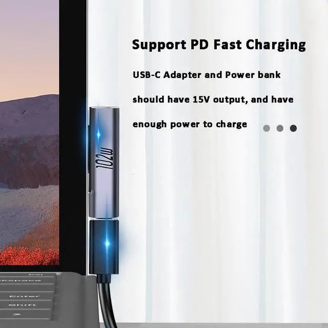 Alt view image 5 of 8 - 102W PD Adapter USB Type C Female Surface Charger Adapter Power Cable Adapter for Microsoft Surface Pro 8 7 6 5 4 3 Go USB-C Adapter For Surface Book 1 2 3