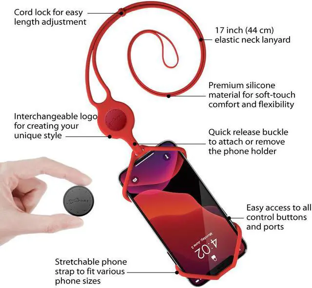 Alt view image 3 of 8 - Bone Lanyard Phone Tie, Universal Cell Phone Lanyard, Silicone Neck Strap Smartphone for iPhone 12 11 Xs Max XS XR X SE Samsung Galaxy S10 S9 S8 Note 10 9 Google Pixel 3 XL LG (Red/ Bone)