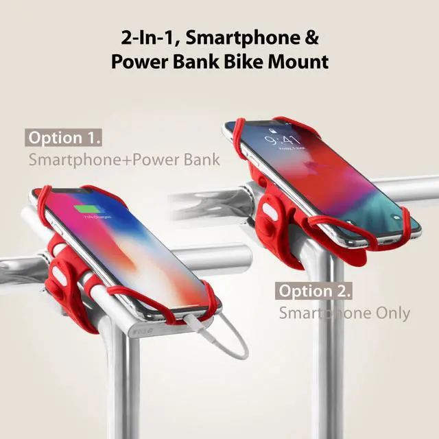 Alt view image 3 of 7 - Bone Bike Tie Pro Pack, Bike Phone Charger Mount for Stem Mount, 2 in 1 Bicycle Phone Holder, Motorcycle Stem Charger Lock for iPhone 12 11 Pro Max Xs Max XR X 8 7 Plus, Galaxy S20 Note10 (Red)