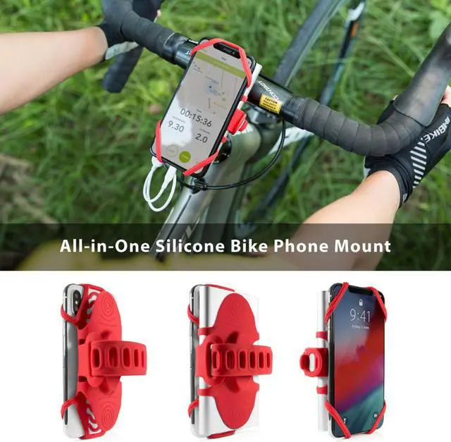Alt view image 7 of 7 - Bone Bike Tie Pro Pack, Bike Phone Charger Mount for Stem Mount, 2 in 1 Bicycle Phone Holder, Motorcycle Stem Charger Lock for iPhone 12 11 Pro Max Xs Max XR X 8 7 Plus, Galaxy S20 Note10 (Red)