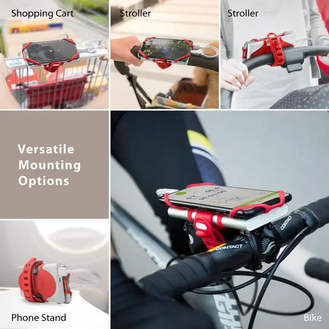 Alt view image 6 of 7 - Bone Bike Tie Pro Pack, Bike Phone Charger Mount for Stem Mount, 2 in 1 Bicycle Phone Holder, Motorcycle Stem Charger Lock for iPhone 12 11 Pro Max Xs Max XR X 8 7 Plus, Galaxy S20 Note10 (Red)