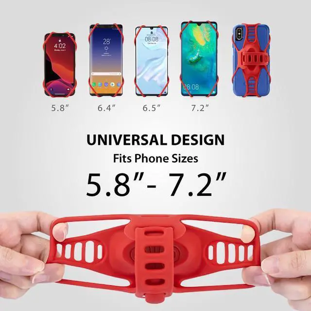 Alt view image 2 of 7 - Bone Bike Tie Pro 3, Universal Bike Phone Mount for Stem Mount, Bicycle Motorcycle Phone Holder for iPhone 13 12 Pro Max Mini 11 X 8 7 6 Plus, Galaxy Note20 10 9 S20 10 9 8, Phones 5.8"-7.2" (Red)