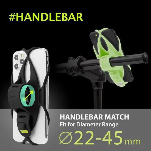Alt view image 3 of 7 - Bone Bike Tie 4 Bike Phone Mount for Handlebar, Bicycle / Motorcycle Universal Cell Phone Holder for 4.7" - 7.2" , Face ID Compatible, Ultra Light Silicone Bike Accessories - Luminous
