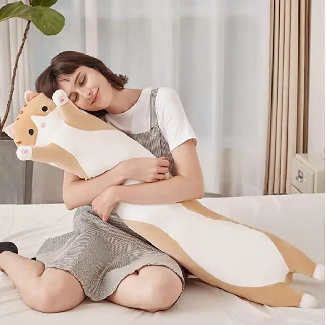 Alt view image 2 of 7 - Cat Soft Pillow Plush Long Throw Sleeping Pillow Cotton Kitten Pillow Cuddly Stuffed Cute Plush Doll Toy Gift for Kids Girlfriend (Yellow, 130cm/ 51 Inch)