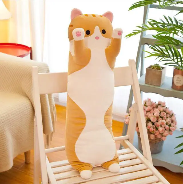 Alt view image 5 of 7 - Cat Soft Pillow Plush Long Throw Sleeping Pillow Cotton Kitten Pillow Cuddly Stuffed Cute Plush Doll Toy Gift for Kids Girlfriend (Yellow, 130cm/ 51 Inch)