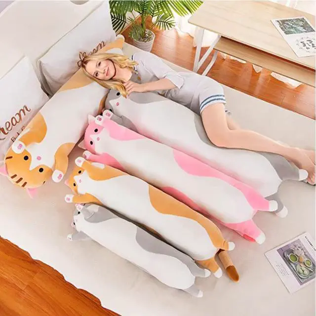 Alt view image 6 of 6 - Lovely Plush Cat Doll Cute Cartoon Cat Soft Pillow Plush Long Throw Sleeping Pillow Cotton Kitten Pillow Cuddly Stuffed Cute Plush Doll Toy Gift for Kids Girlfriend