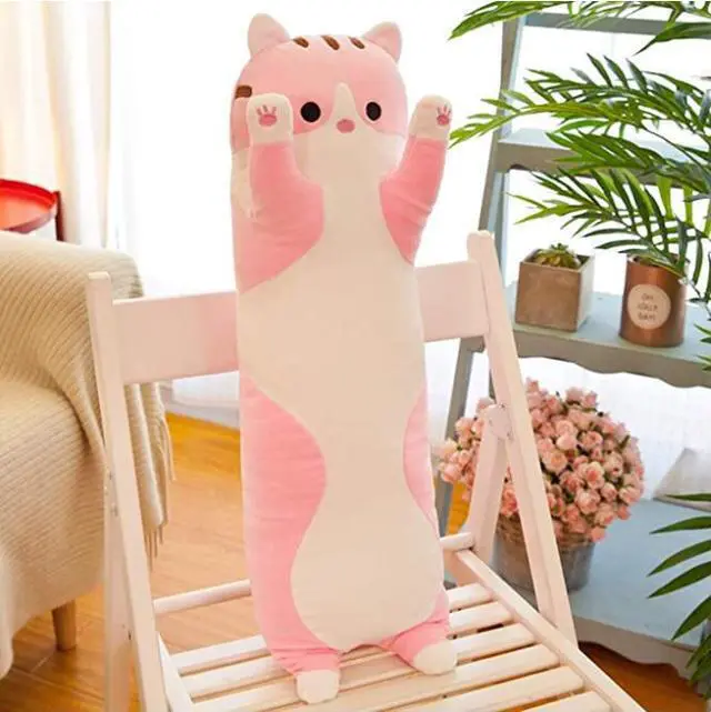 Alt view image 4 of 6 - Lovely Plush Cat Doll Cute Cartoon Cat Soft Pillow Plush Long Throw Sleeping Pillow Cotton Kitten Pillow Cuddly Stuffed Cute Plush Doll Toy Gift for Kids Girlfriend