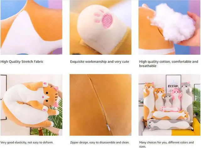Alt view image 3 of 6 - Lovely Plush Cat Doll Cute Cartoon Cat Soft Pillow Plush Long Throw Sleeping Pillow Cotton Kitten Pillow Cuddly Stuffed Cute Plush Doll Toy Gift for Kids Girlfriend