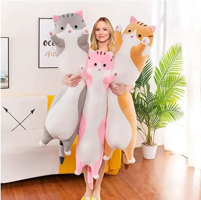 Alt view image 5 of 6 - Lovely Plush Cat Doll Cute Cartoon Cat Soft Pillow Plush Long Throw Sleeping Pillow Cotton Kitten Pillow Cuddly Stuffed Cute Plush Doll Toy Gift for Kids Girlfriend