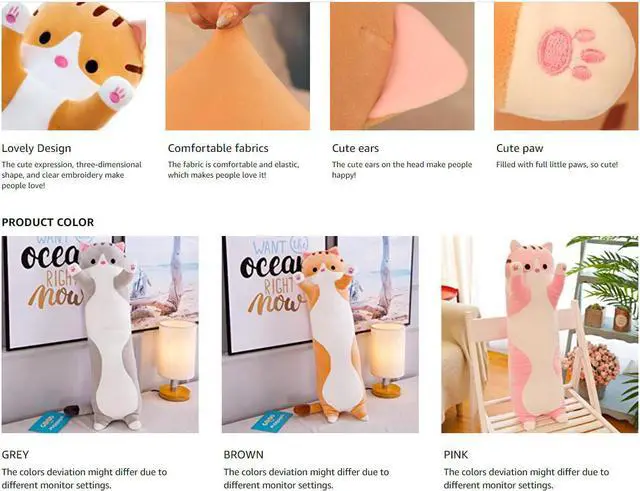 Alt view image 2 of 6 - Lovely Plush Cat Doll Cute Cartoon Cat Soft Pillow Plush Long Throw Sleeping Pillow Cotton Kitten Pillow Cuddly Stuffed Cute Plush Doll Toy Gift for Kids Girlfriend