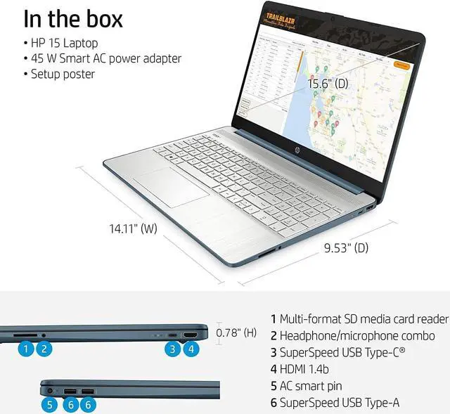 Alt view image 6 of 6 - New HP Business Laptop 15.6" Full HD AMD Radeon Ryzen 5 5500U 32GB DDR4 RAM 1TB PCIe NVMe M.2 SSD Windows 11 Pro Blue