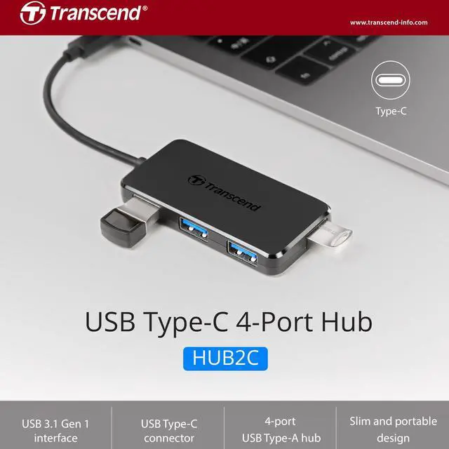 Alt view image 13 of 15 - Transcend USB Type-C 4-Port Hub USB3.1 Gen 1