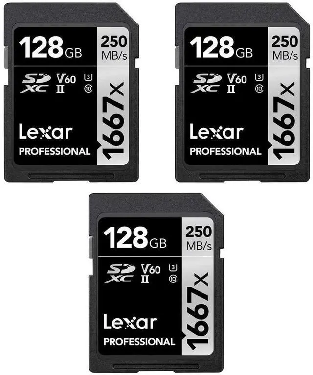 Main image of Lexar LSD128CBNA1667 Professional SDHC/SDXC 1667x UHS-II 128GB Memory Card (3-Pack)