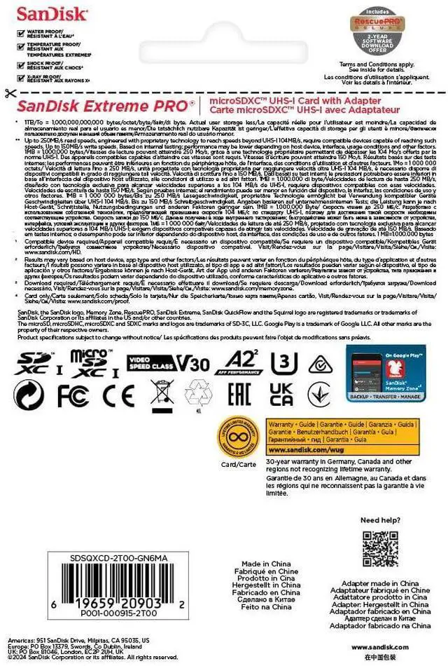 Alt view image 6 of 6 - Sandisk Micro SD Extreme Pro 200MB/s Flash Memory Card 2TB