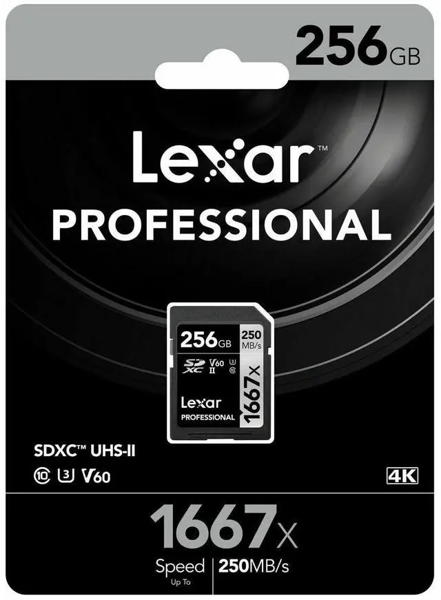 Alt view image 6 of 7 - Original Lexar 1667x V60 250MB/s Flash Memory sd cards 64gb 128GB UHS-II U3 Card high speed 256GB SDXC For 3D 4K HD video (256GB)