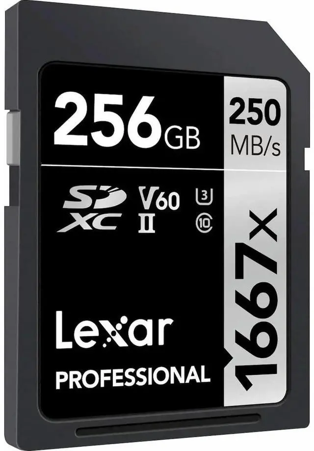 Alt view image 5 of 7 - Original Lexar 1667x V60 250MB/s Flash Memory sd cards 64gb 128GB UHS-II U3 Card high speed 256GB SDXC For 3D 4K HD video (256GB)