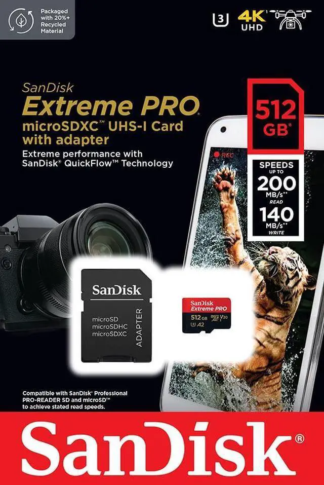 Alt view image 17 of 17 - SanDisk 512GB Extreme PRO A2 microSDXC Card UHS-I U3 V30 Read Speed up to 200MB/s for 4K UHD Video (SDSQXCD-512G-GN6MA)