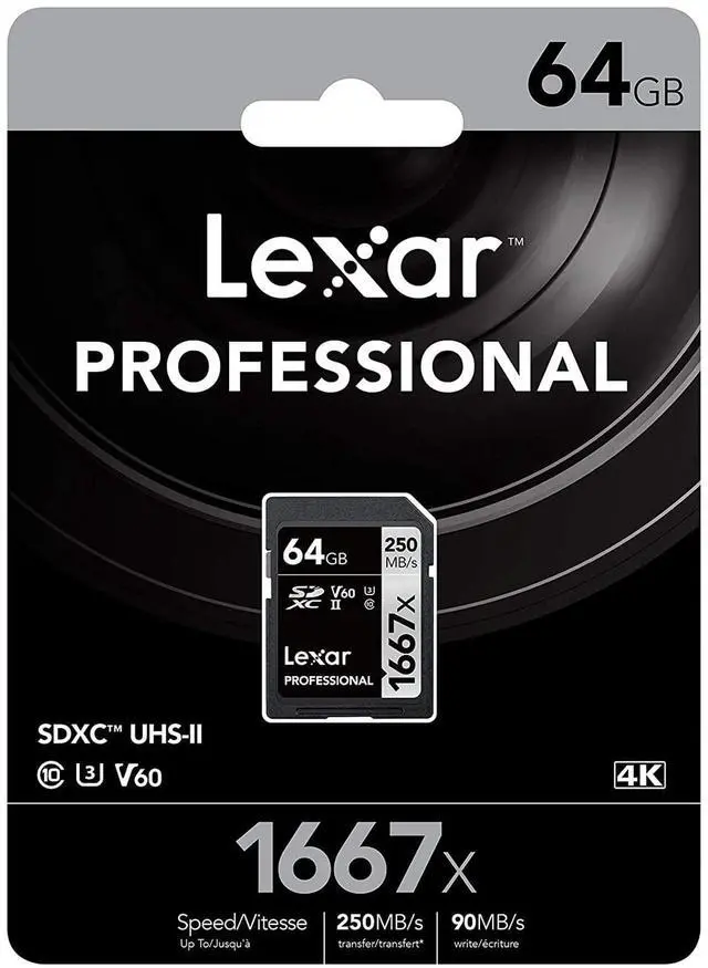 Alt view image 6 of 9 - Original Lexar 1667x V60 250MB/s Flash Memory sd cards 64gb 128GB UHS-II U3 Card high speed 256GB SDXC For 3D 4K HD video (64GB)