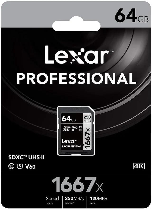 Alt view image 9 of 9 - Original Lexar 1667x V60 250MB/s Flash Memory sd cards 64gb 128GB UHS-II U3 Card high speed 256GB SDXC For 3D 4K HD video (64GB)