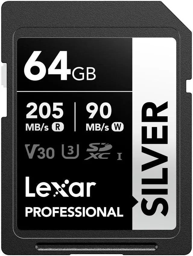 Main image of Lexar Professional Silver SD Card 64GB, Up to 205MB/s Read, 140MB/s Write, SDXC UHS-I Memory Card, Class 10, U3, V30, SD Card for Professional Photographers, Videographers, Enthusiasts