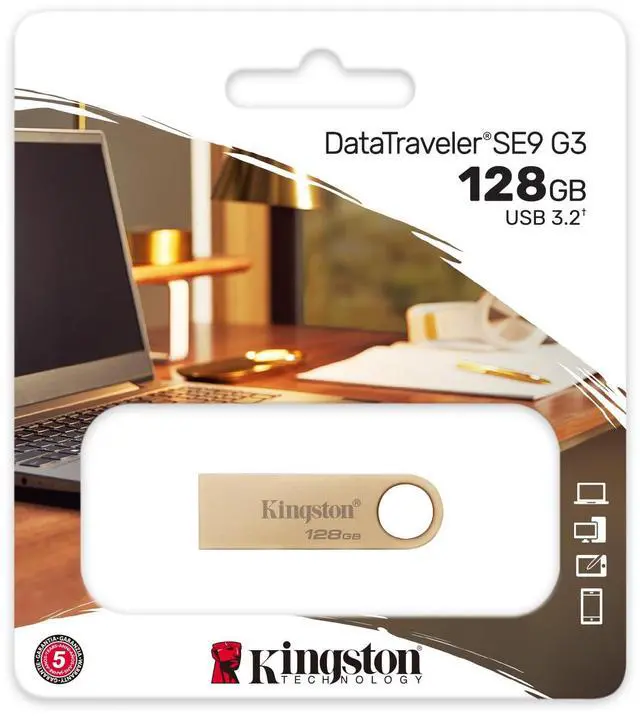 Alt view image 9 of 11 - Kingston DataTraveler SE9 Gen 3- 128GB - 220MB/s read- Metal - USB 3.2 Gen 1 -Gold