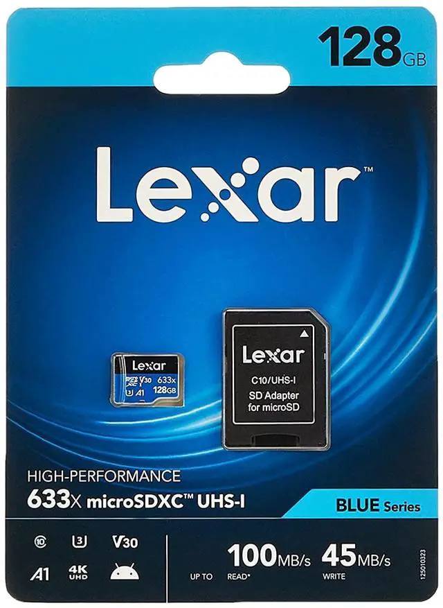 Alt view image 10 of 10 - Lexar LSDMI128BB633A DCM 128GB 8pin microSDXC r100MB/s w45MB/s C10 U3 V30 A1 UHS-I Lexar microSDXC Memory Card w/ Adapter