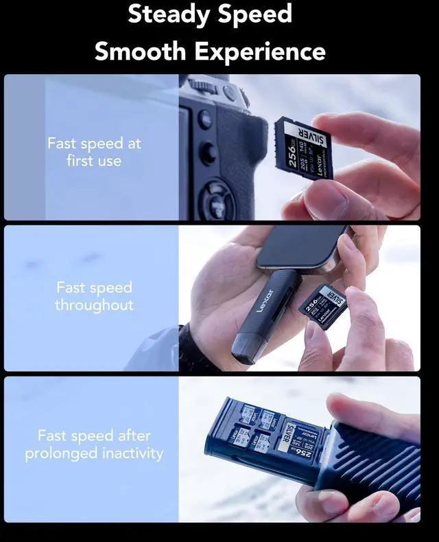 Alt view image 5 of 7 - Lexar Professional Silver SD Card 256GB, Up to 205MB/s Read, 140MB/s Write, SDXC UHS-I Memory Card, Class 10, U3, V30, SD Card for Professional Photographers, Videographers, Enthusiasts