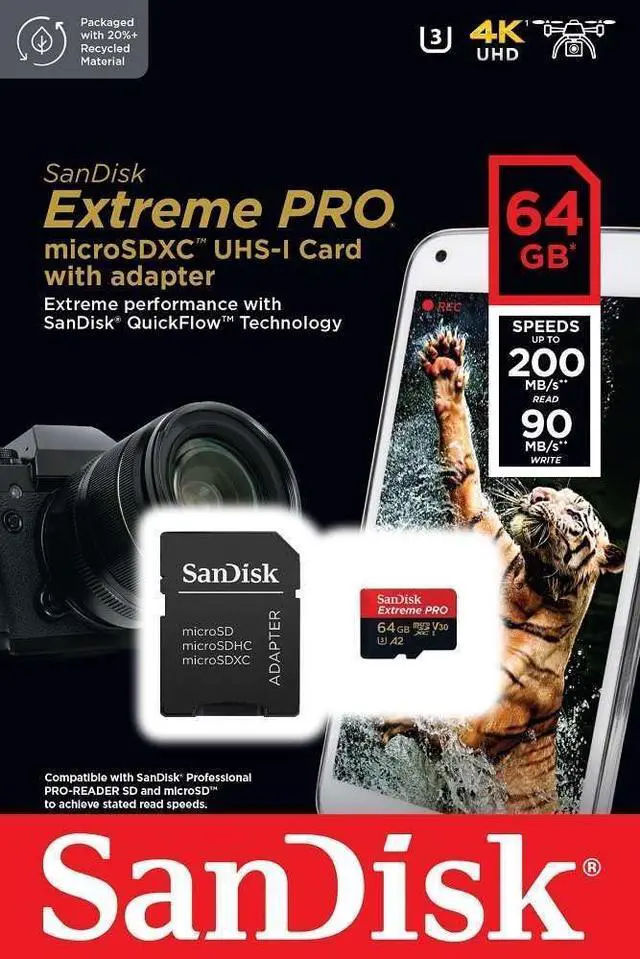 Alt view image 6 of 10 - SanDisk 64GB Extreme PRO A2 microSDXC Card UHS-I U3 V30 Read Speed up to 200MB/s for 4K UHD Video (SDSQXCU-064G-GN6MA)