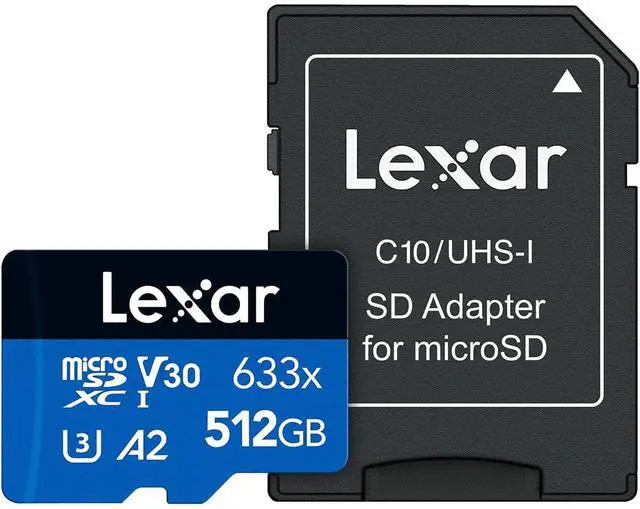 Alt view image 3 of 8 - Lexar LSDMI512BB633A MAS 512GB 8pin microSDXC r100MB/s w70MB/s C10 U3 V30 A1 UHS-I Lexar microSDXC Memory Card w/ Adapter