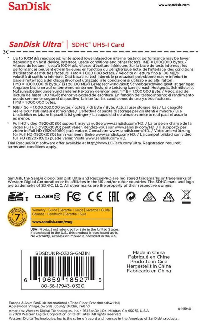 Alt view image 7 of 15 - SanDisk Ultra 32GB Class 10 UHS-I SDXC Memory Card Speed up to 100MB/s HD Video (SDSDUNR-032G-GN3IN)