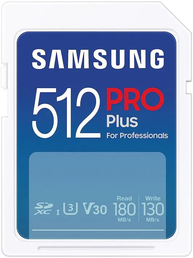 Main image of SAMSUNG PRO Plus Full Size 512GB SDXC Memory Card, Up to 180 MB/s Reads/Writes, Full HD & 4K UHD, UHS-I, C10, U3, V30 for DSLR, Mirrorless Cameras, PCs, MB-SD512S/AM, 2023