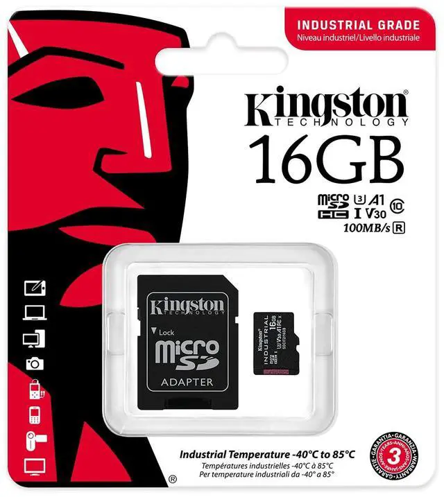 Alt view image 20 of 20 - Kingston 16GB Industrial microSD UHS-I U3 V30 A1 Memory Card, Includes SD adapter SDCIT2/16GB
