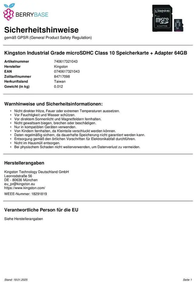 Alt view image 12 of 12 - Kingston 64GB Industrial microSD UHS-I U3 V30 A1 Memory Card, Includes SD adapter SDCIT2/64GB