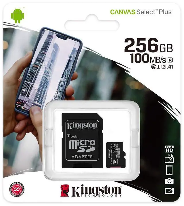 Alt view image 16 of 16 - Kingston Canvas Select Plus - Flash memory card (microSDXC to SD adapter included) - 256 GB - A1 / Video Class V30 / UHS