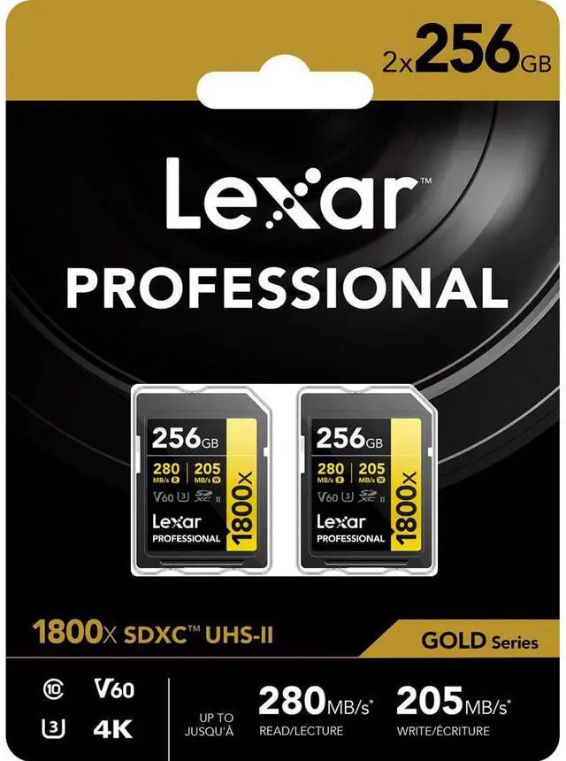 Alt view image 9 of 14 - Lexar GOLD Series Professional 1800x 256GB UHS-II SDXC Memory Card, 2-Pack