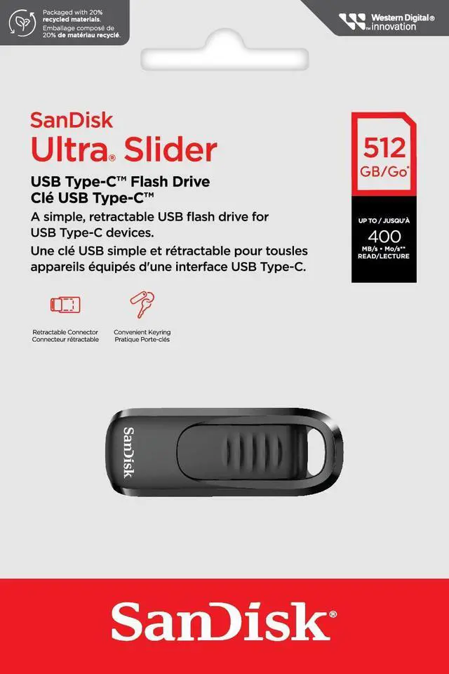 Alt view image 13 of 13 - SanDisk Ultra Slider 512GB USB Type-C Flash Drive, USB 3.2 Gen 1 Performance with a Retractable Connector