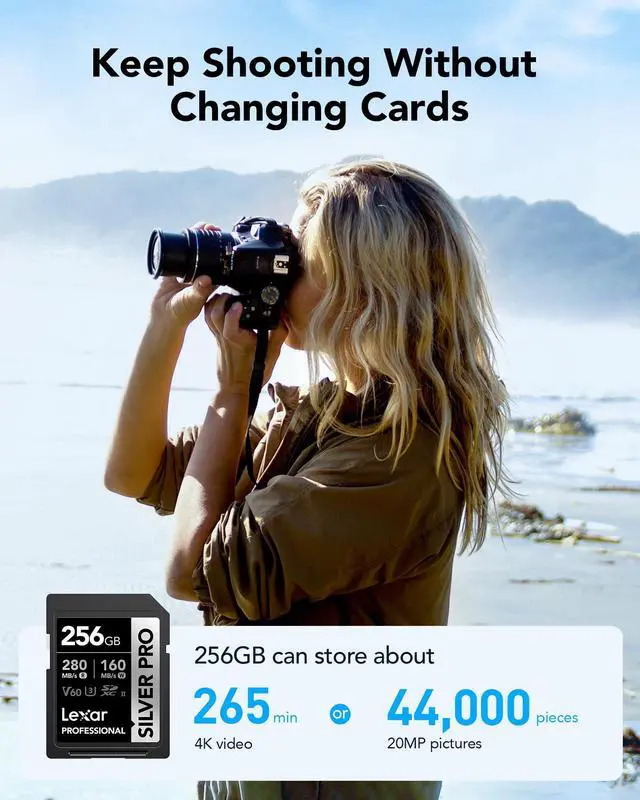 Alt view image 3 of 8 - Lexar SD Professional SILVER PRO UHS-II Memory Card 256GB