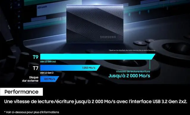 Alt view image 16 of 19 - SAMSUNG T9 Portable SSD 2TB Black, Up-to 2,000MB/s, USB 3.2 Gen2, Ideal use for Gaming, Students and Professionals, External Solid State Drive MU-PG2T0B