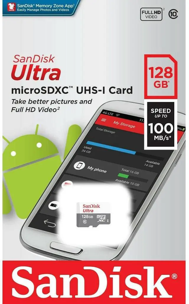 Alt view image 4 of 9 - SanDisk SDSQUNR-128G-GN6MN DCM 128GB 8pin microSDXC r100MB/s C10 UHS-I SanDisk Ultra microSDXC Memory Card w/out Adapter