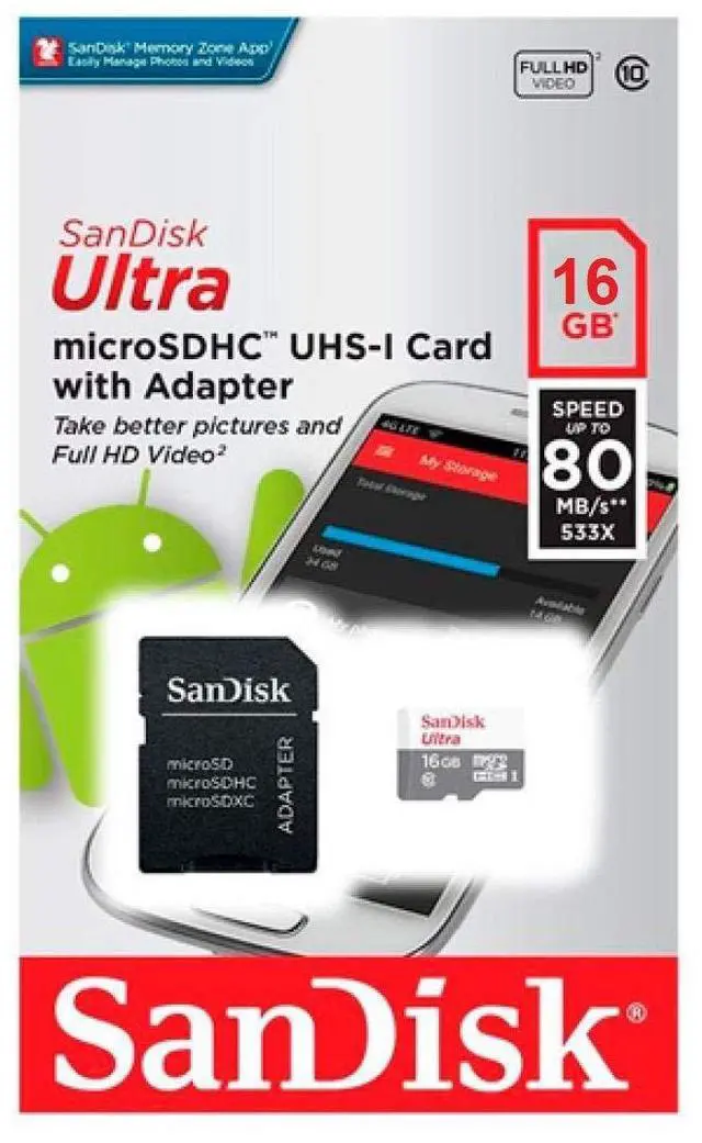 Alt view image 12 of 12 - UNIVERSAL SANDISK 16GB MICRO SD MEMORY CARD WITH ADAPTER/CLASS 10